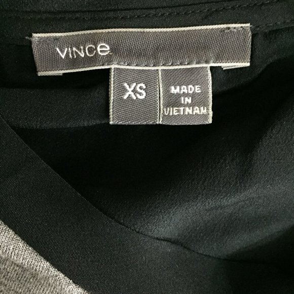 VINCE Gray Jersey Black Silk Trim Colorblock Slit Hem Sleeveless High Neck Top - Picture 2 of 15